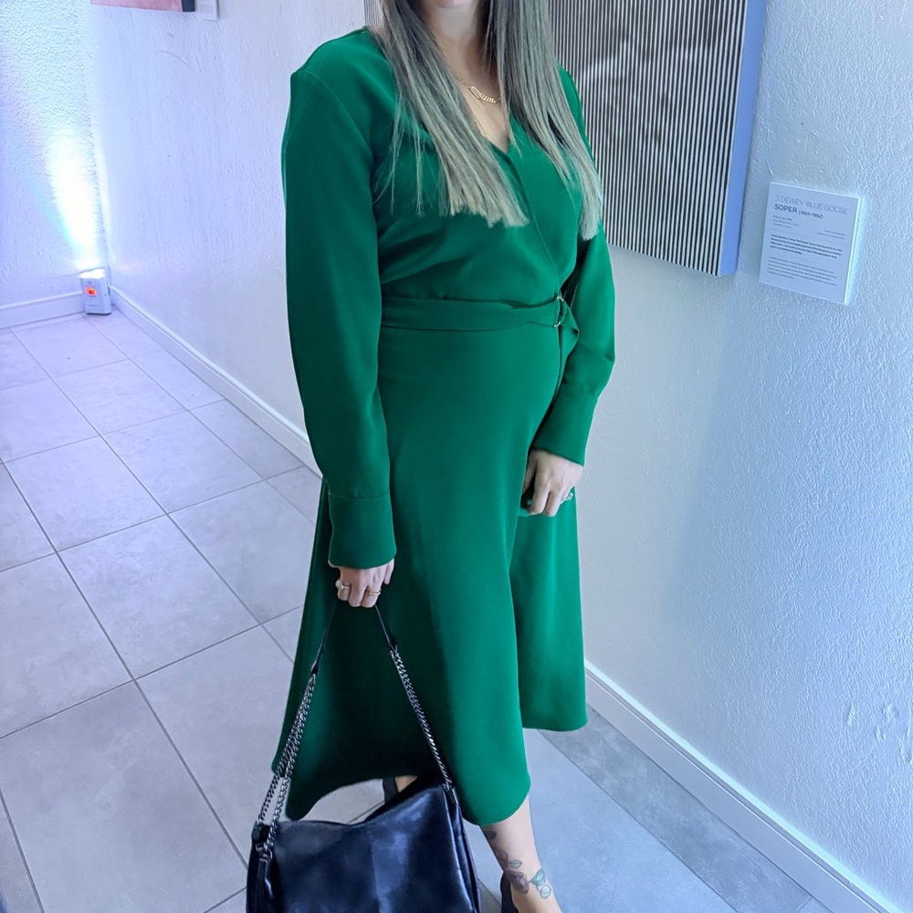 H&M Emerald Green Holiday Long Party Wrap Dress – Size 8